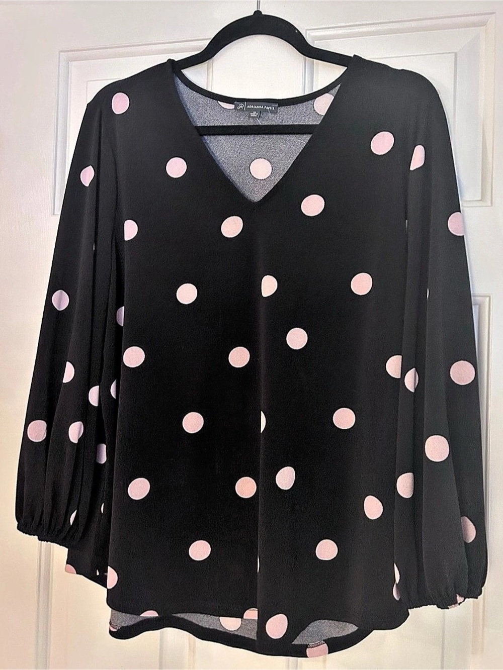 Adrianna Papell Polka Dot Blouse in Black & Pink Size XL Like New NWOT